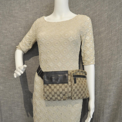Gucci GG Monogram Web Double Pocket Belt Bag Ebony 2 of 10