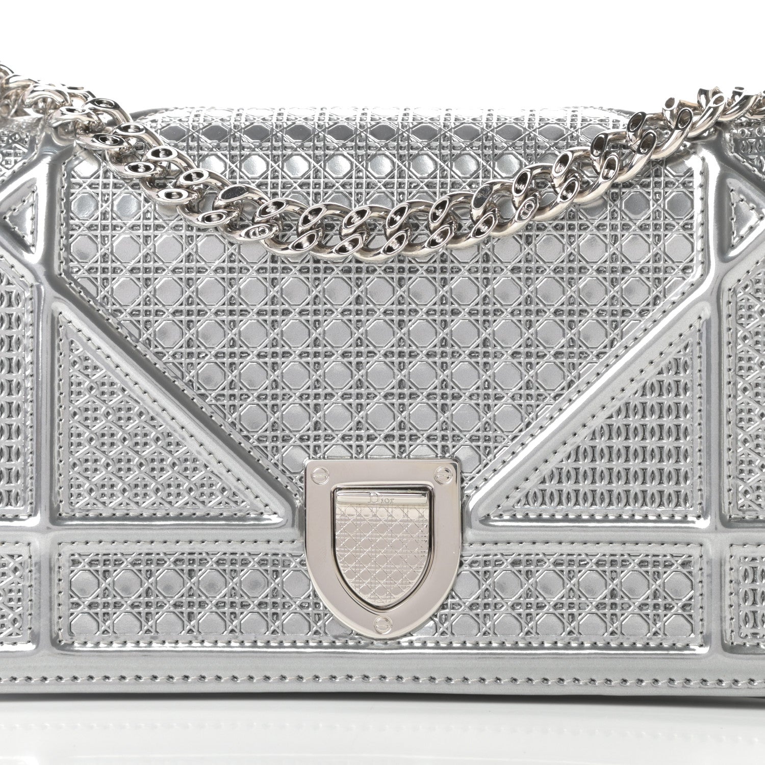 Christian Dior Metallic Patent Micro-Cannage Mini Diorama Flap Bag Silver 9 of 13