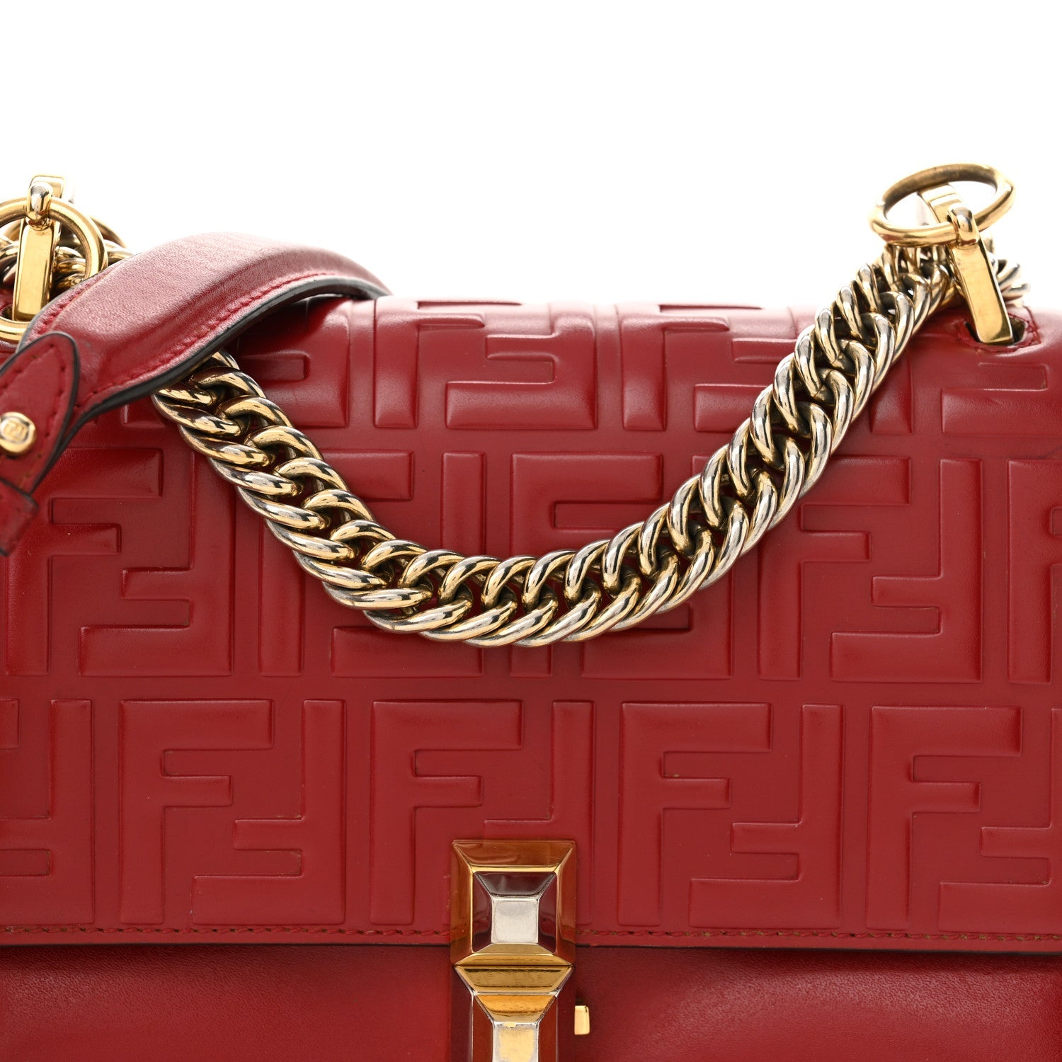 Fendi Vitello Liberty FF 1974 Embossed Small Kan I Shoulder Bag Fragola 8 of 14