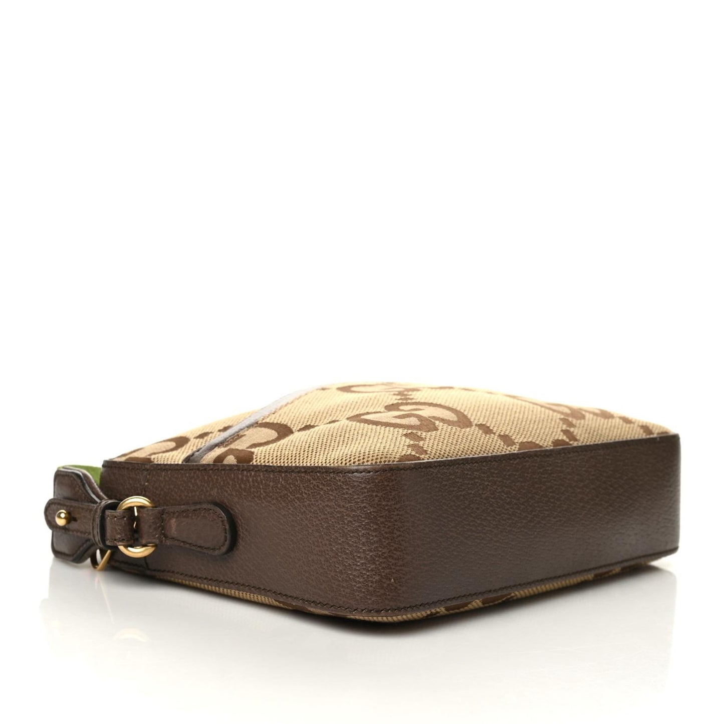 Monogram Jumbo GG Textured Dollar Calfskin Web Messenger Shoulder Bag Camel Ebony New Acero