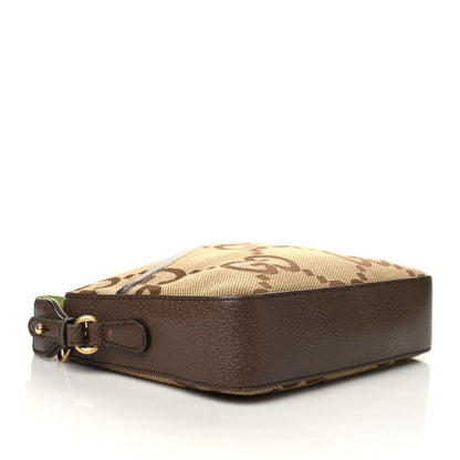 Gucci Monogram Jumbo GG Textured Dollar Calfskin Web Messenger Shoulder Bag Camel Ebony New Acero 4 of 10