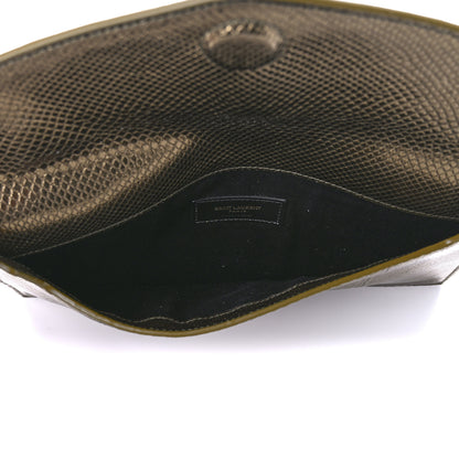 Saint Laurent Metallic Karung Uptown Monogram Pouch Gold Military 4 of 8