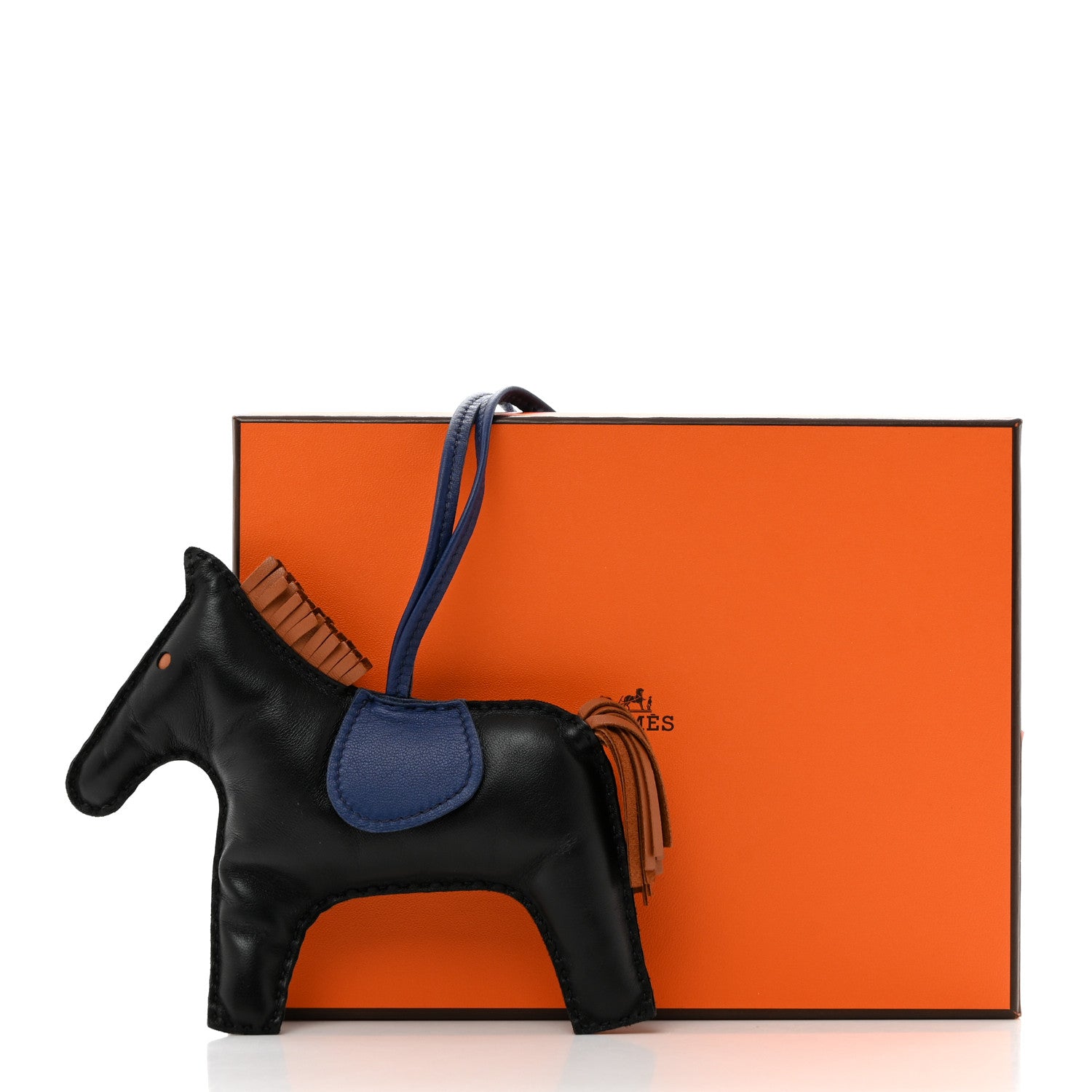 Hermes Milo Lambskin Grigri Rodeo Horse Bag Charm GM Black Bleu Saphir Gold 5 of 5