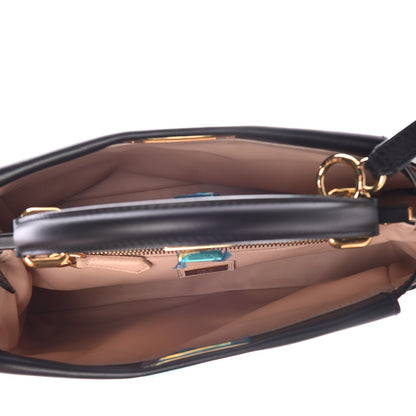 Fendi Vitello Morgan Shiny Nappa Medium Peekaboo Iconic Satchel Black Rosa Plaster 6 of 9