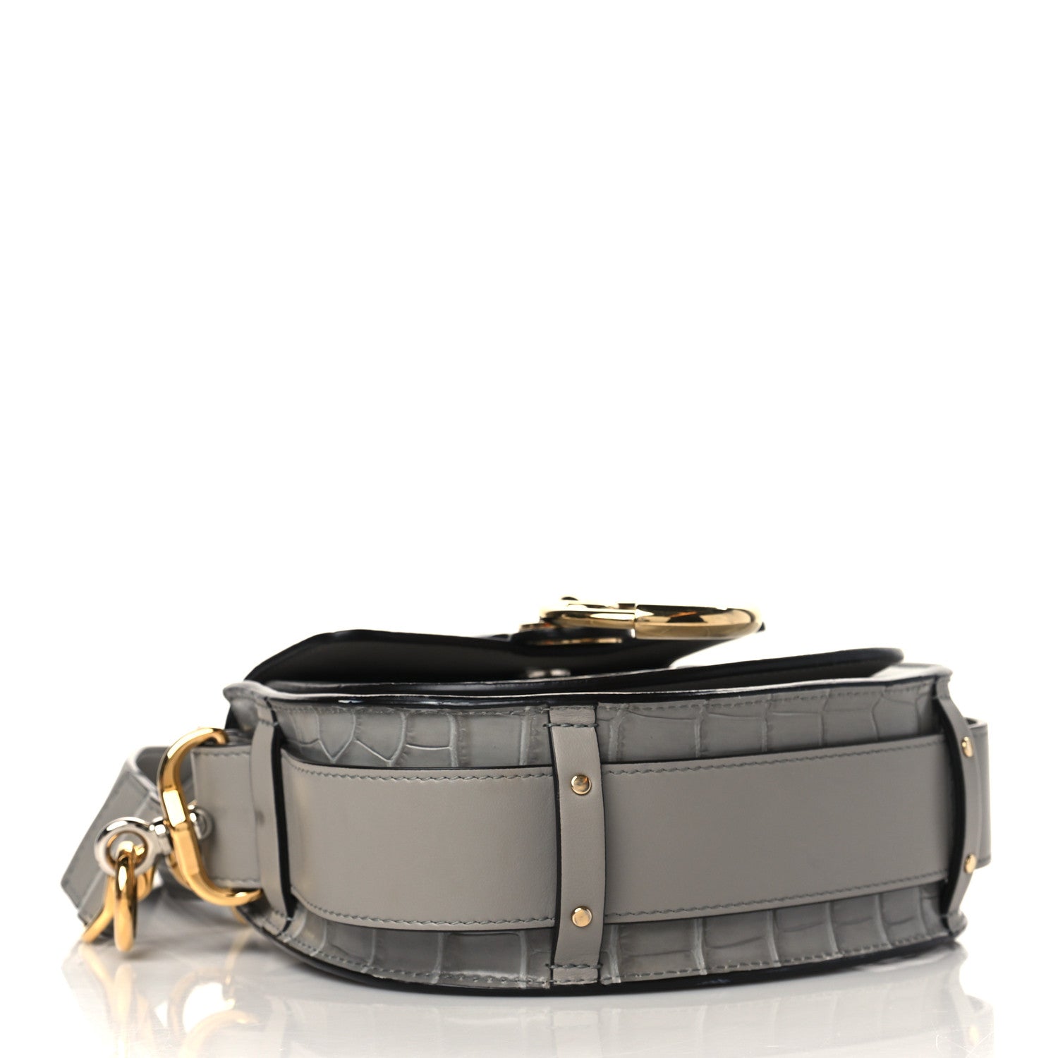 Chloe Calfskin Crocodile Embossed Small Tess Bag Stormy Gray 3 of 6