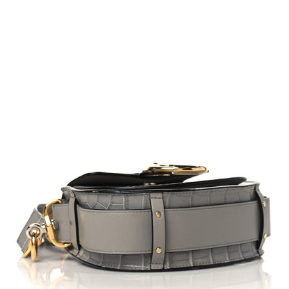 Chloe Calfskin Crocodile Embossed Small Tess Bag Stormy Gray 3 of 6