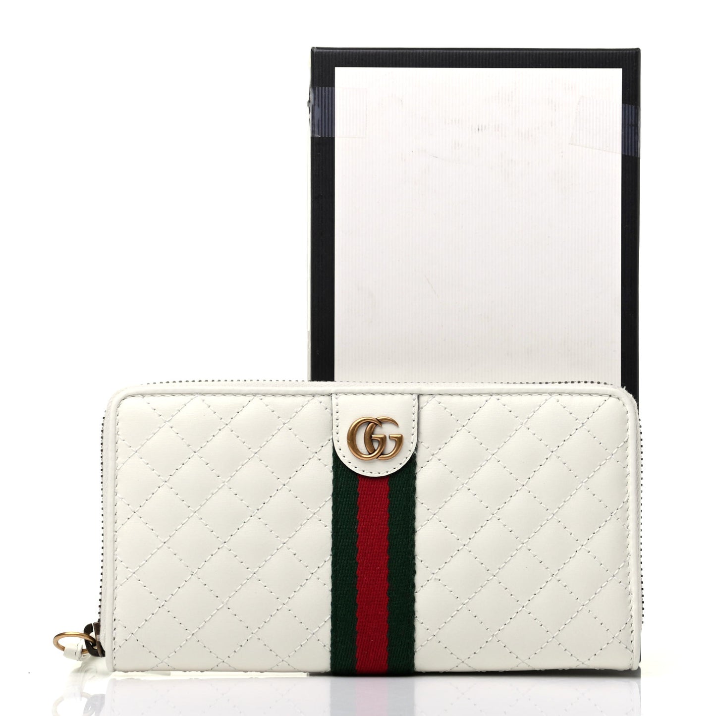 Calfskin Web Trapuntata GG Zip Around Wallet Off White