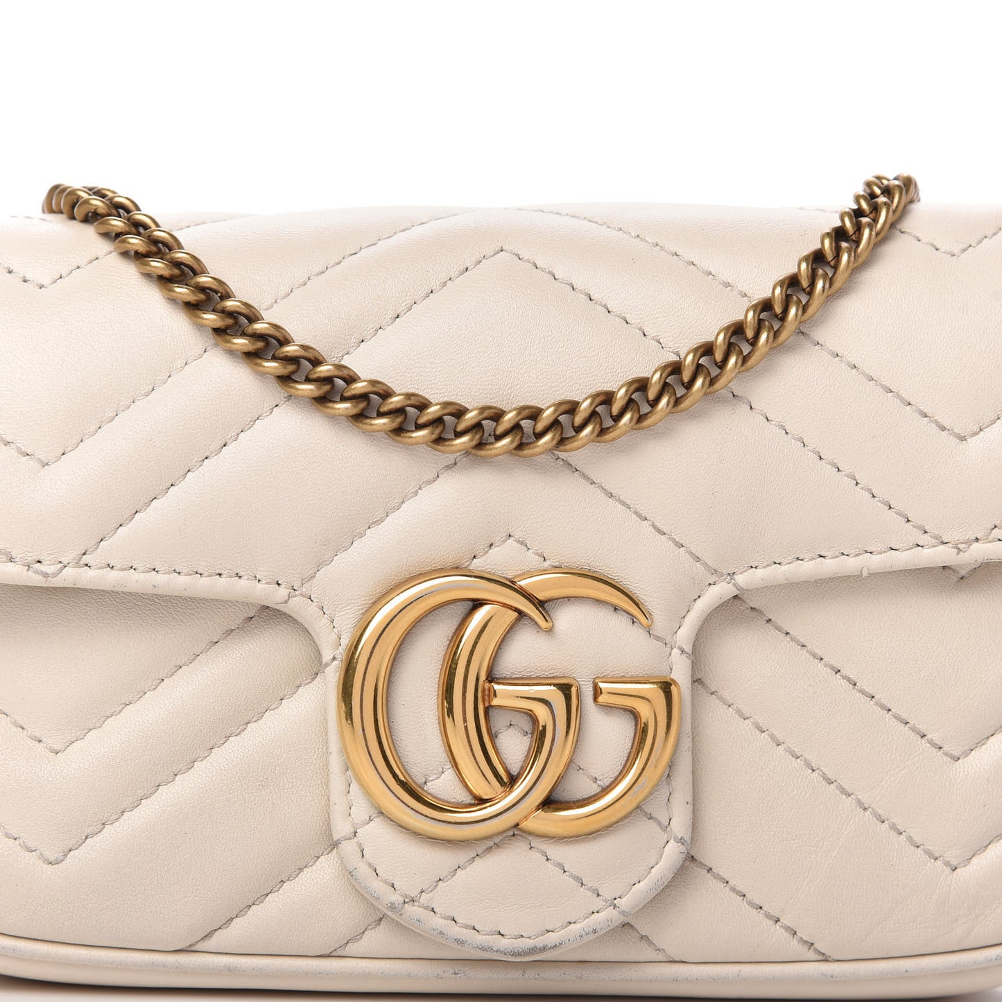 Calfskin Matelasse Super Mini GG Marmont Shoulder Bag White