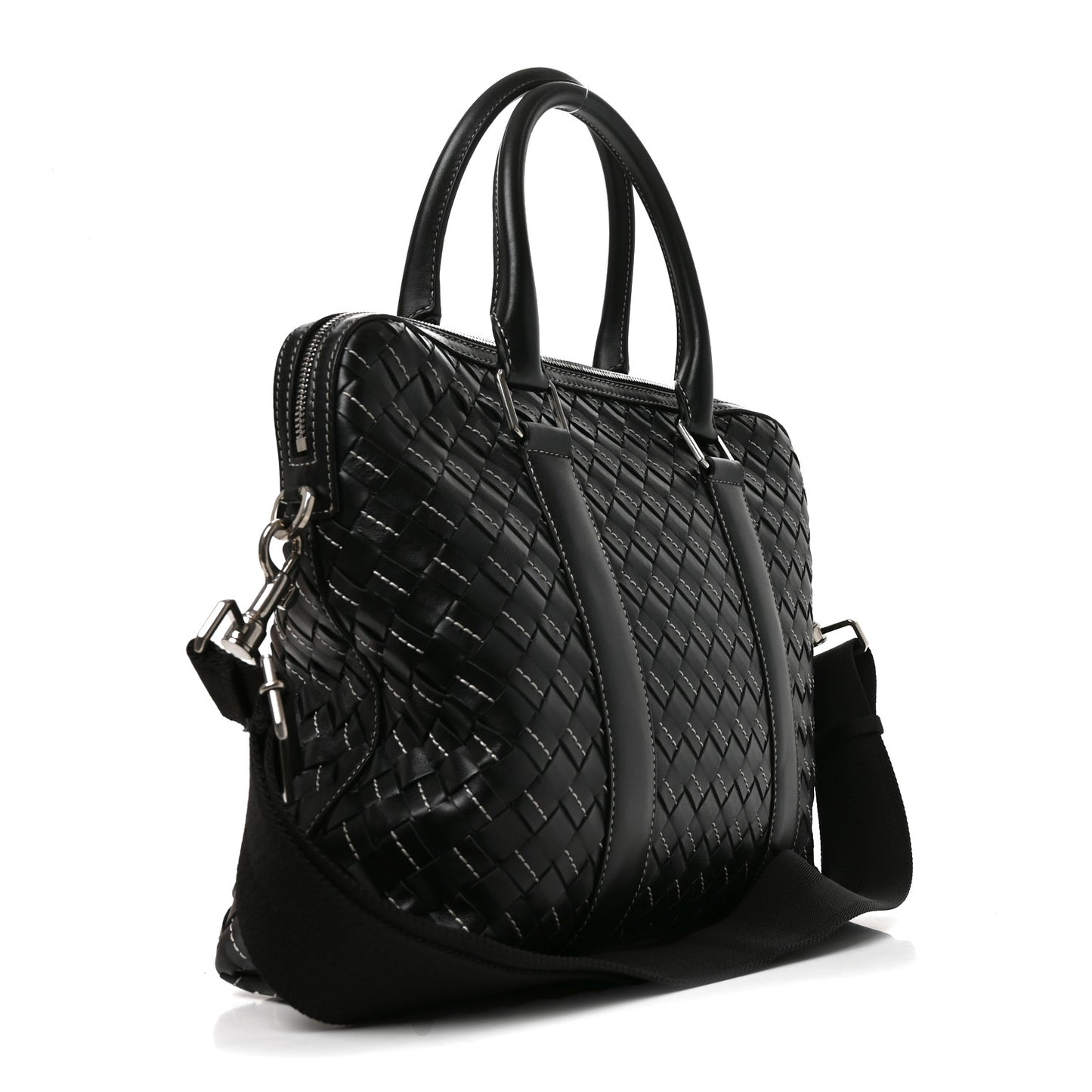 Nappa Intrecciato Medium Briefcase Black