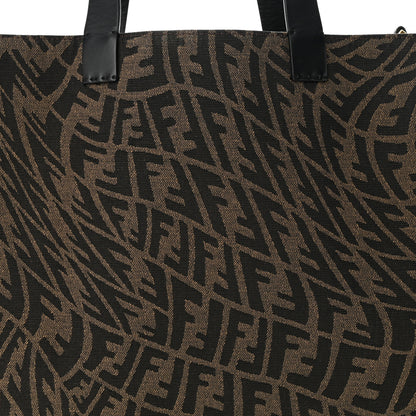 Fendi X SARAH COLEMAN Fabric Jacquard Vitello King FF Vertigo Shopping Tote Bag Tobacco Moro Black 8 of 10
