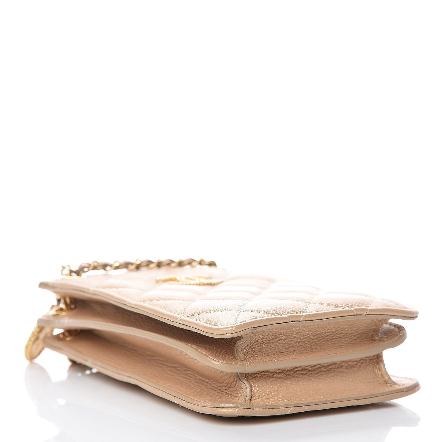 Metallic Calfskin Quilted Crossbody CC Phone Holder Gold