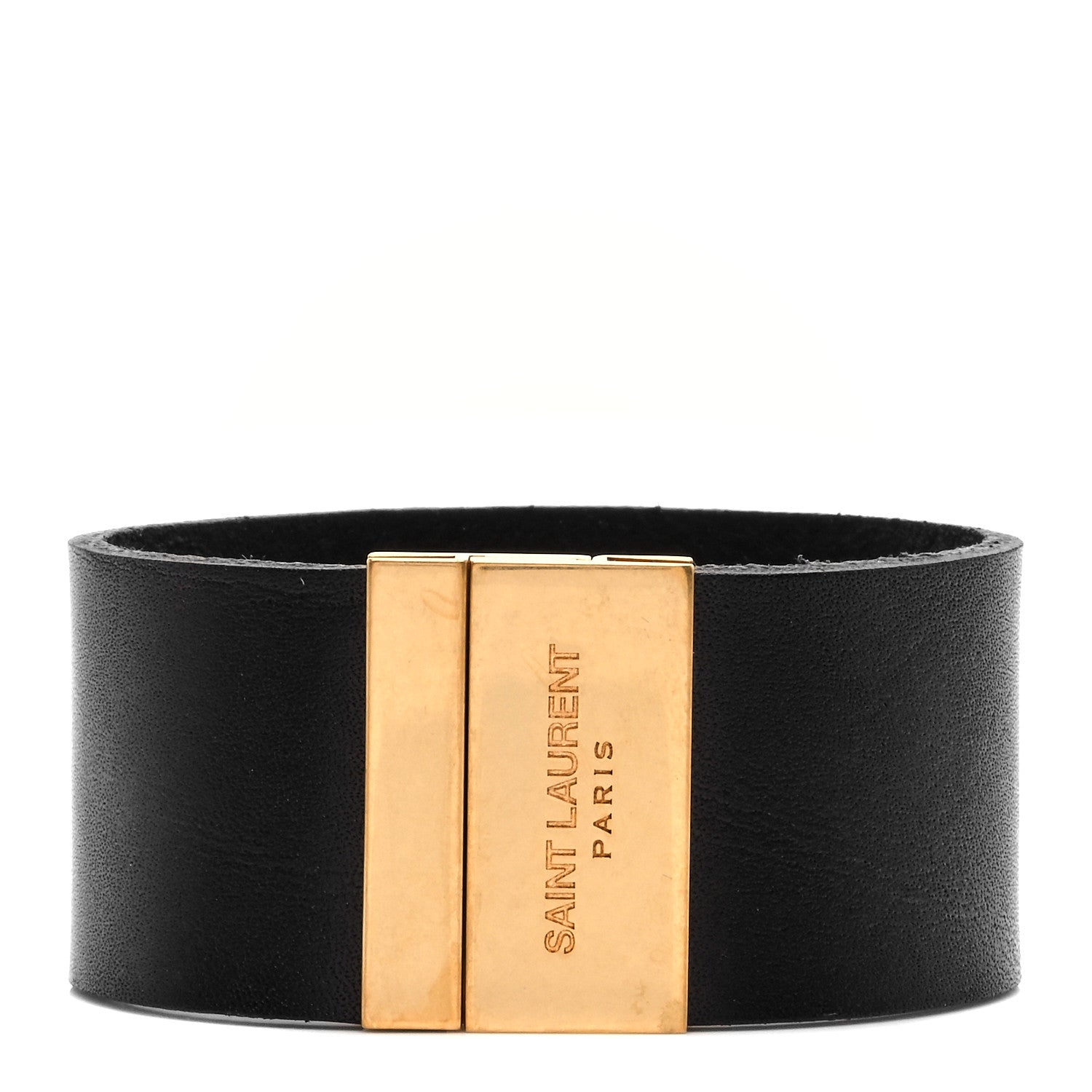 Saint Laurent Calfskin ID Cuff Bracelet M Black 1 of 5
