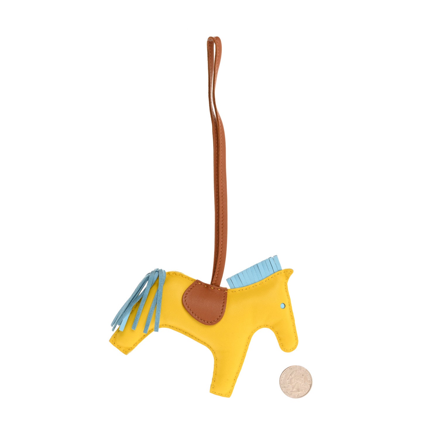 Hermes Milo Lambskin Grigri Rodeo Horse Bag Charm MM Jaune De Naples Celeste Gold 2 of 4