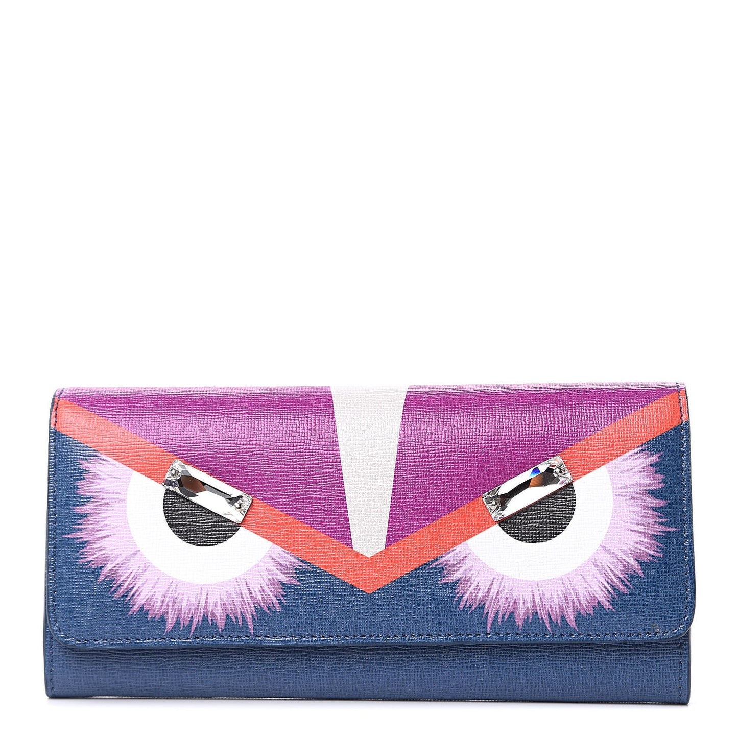 Vitello Elite Crystal Eye Monster Continental Wallet Cobalt Lavender Pink