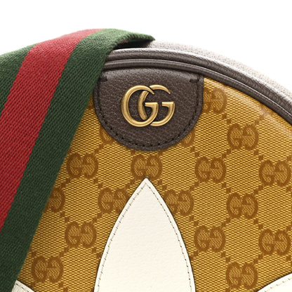 Gucci X ADIDAS Crystal Vintage Monogram Textured Dollar Calfskin Web Trefoil Small Ophidia Round Shoulder Bag Mid Natural Nut Off White New Acero 7 of 11