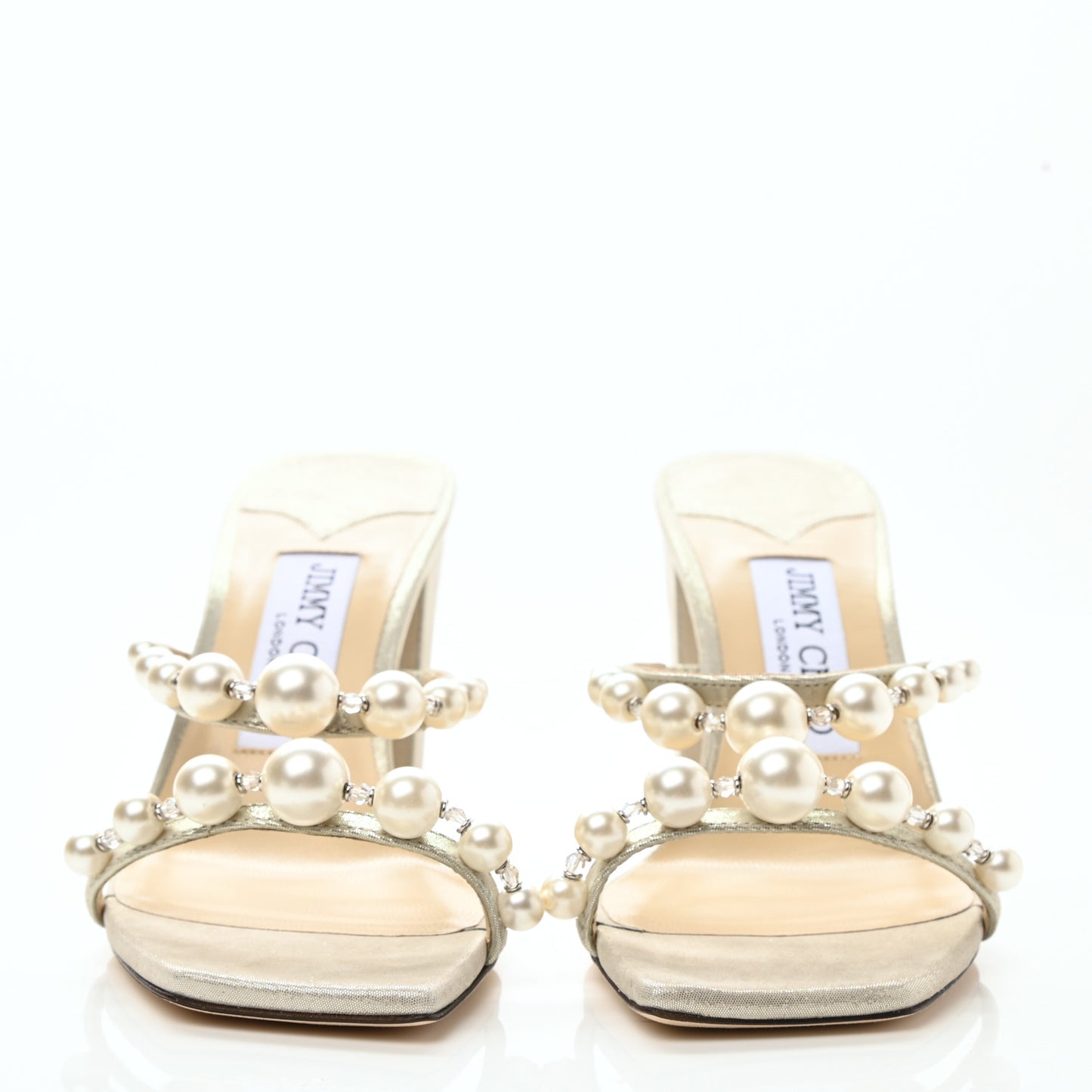 Shimmer Suede Pearl Embellished Amara 85 Mule Sandals 35 Champagne