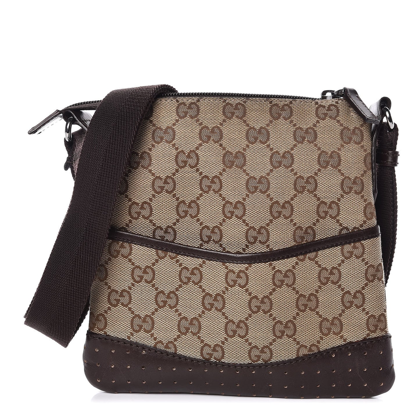 Monogram Calfskin Perforated Small Flat Messenger Bag Dark Brown