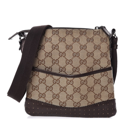 Gucci Monogram Calfskin Perforated Small Flat Messenger Bag Dark Brown 1 of 10