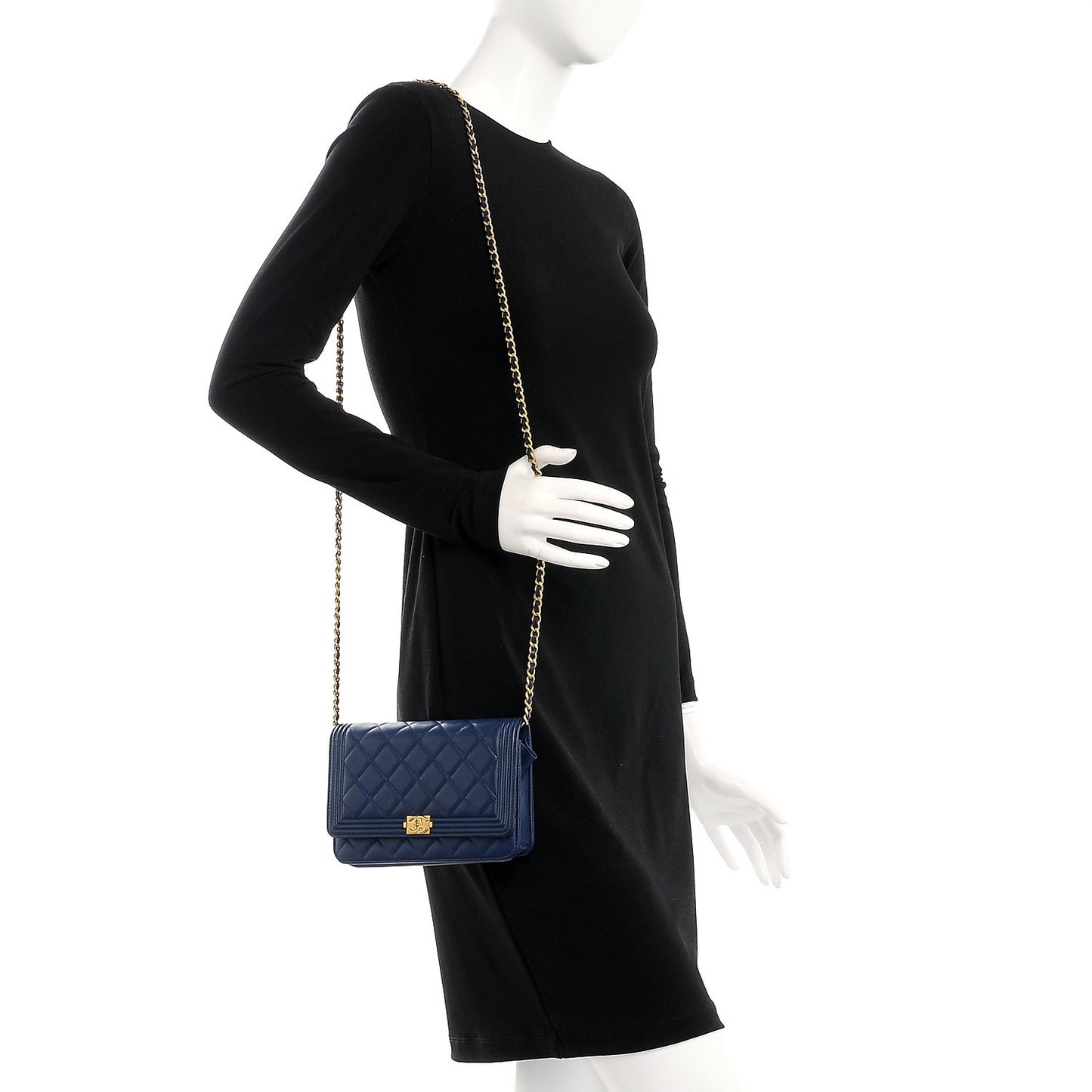 Lambskin Quilted Boy Wallet On Chain WOC Blue