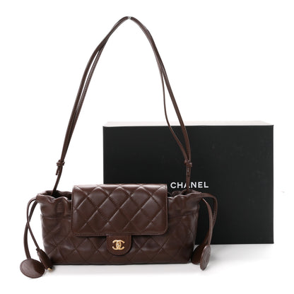 Chanel Lambskin Quilted CC Drawstring Flap Clutch With Strap Brown 11 of 11
