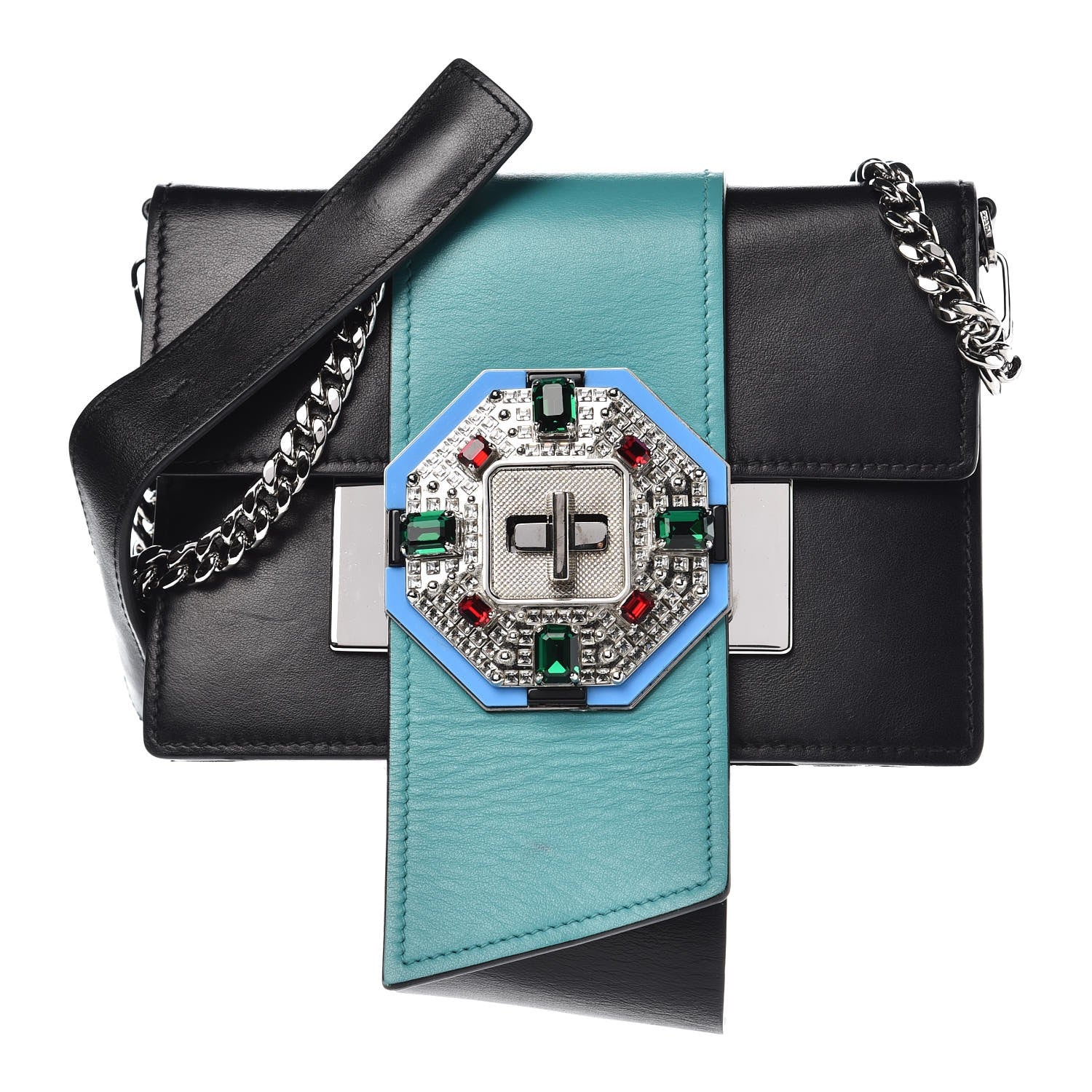 Prada City Calf Crystal Embellished Ribbon Bag Nero Black Jade 1 of 14