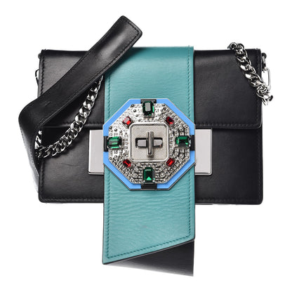 Prada City Calf Crystal Embellished Ribbon Bag Nero Black Jade 1 of 14