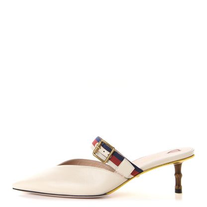 Gucci Malaga Kid Sylvie Web Bamboo Low Heel Mules 39 White 1 of 10