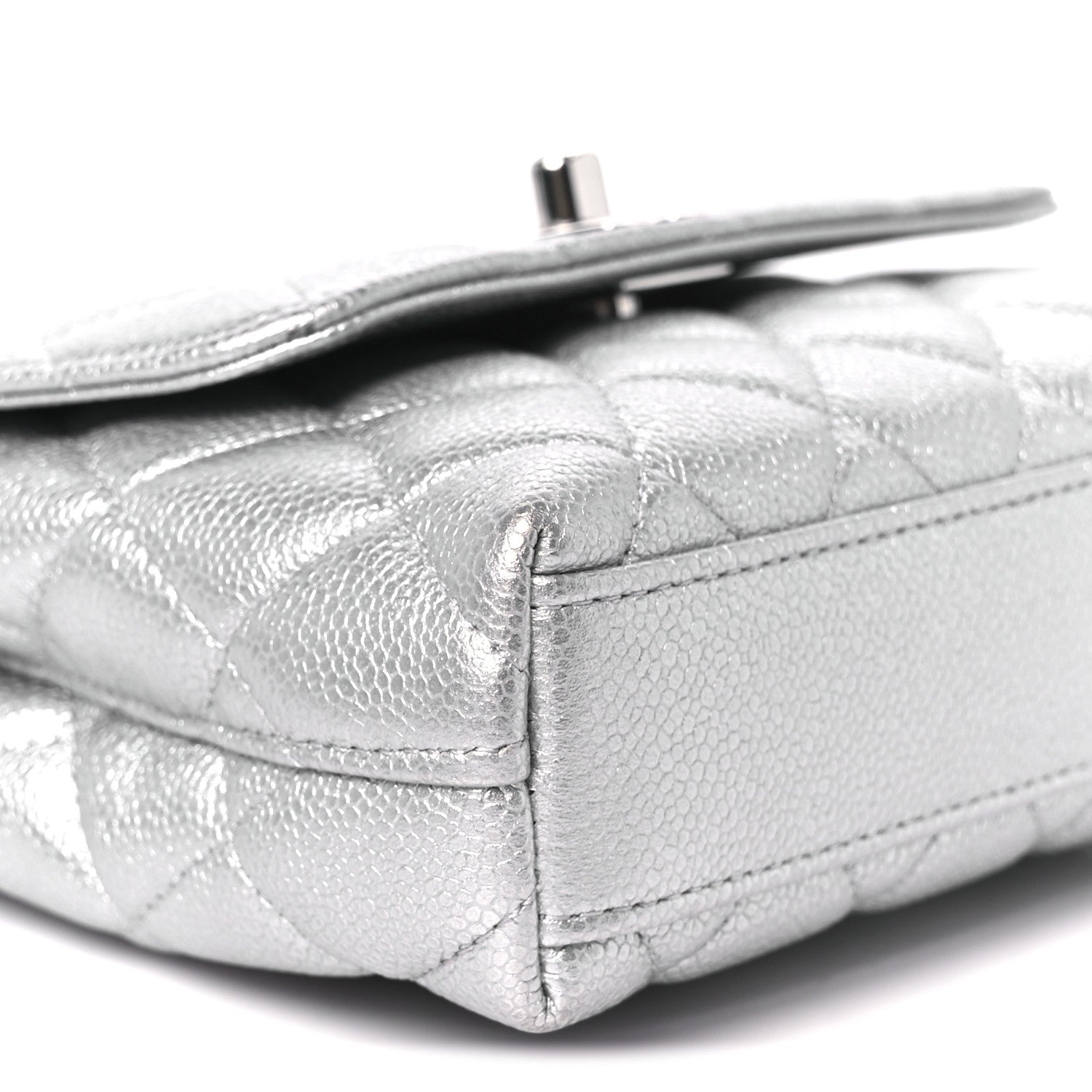 Chanel Metallic Caviar Quilted Coco Handle Clutch With Chain Silver 10 of 11