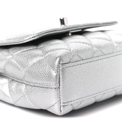 Chanel Metallic Caviar Quilted Coco Handle Clutch With Chain Silver 10 of 11