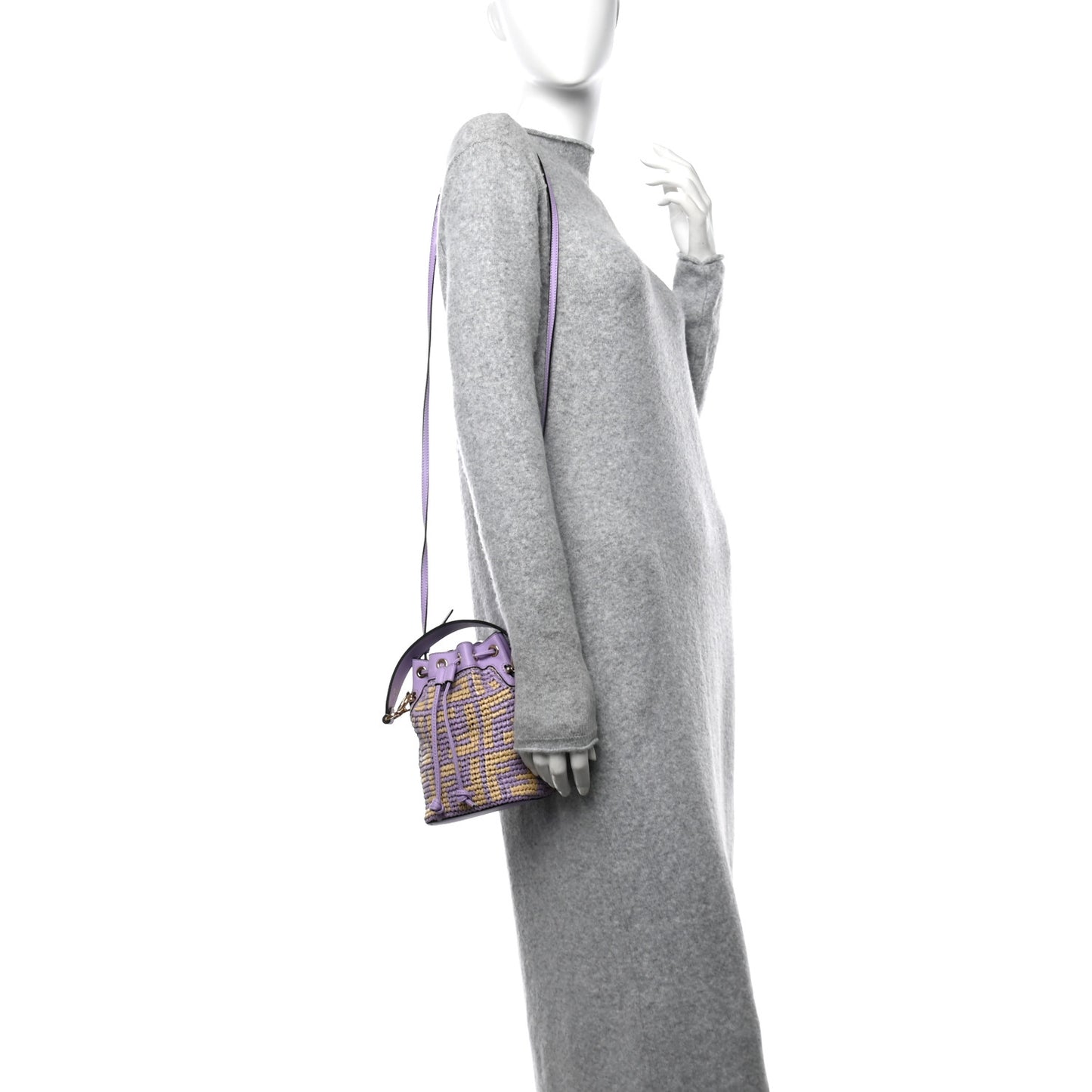Raffia Vitello Seta F is Fendi FF Woven Mini Mon Tresor Bucket Bag Anemone Natural