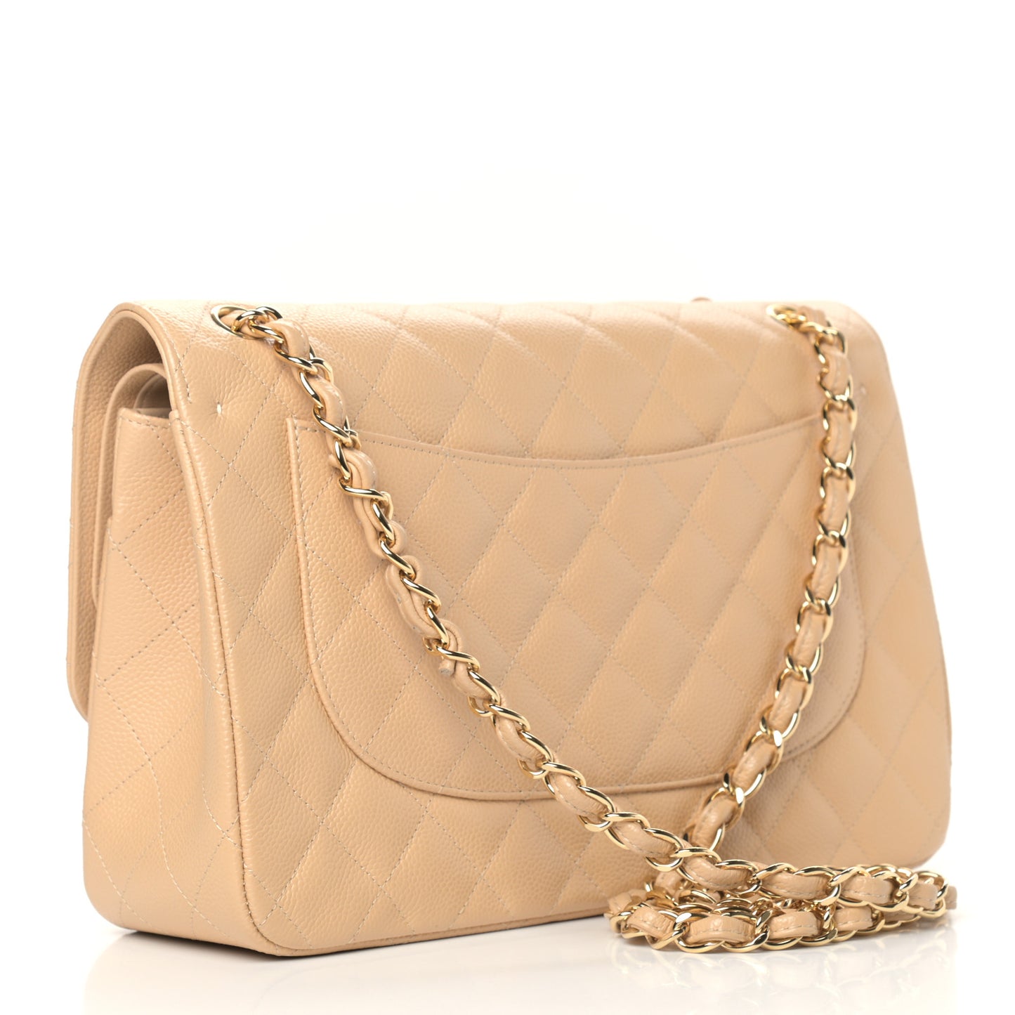 Caviar Quilted Jumbo Double Flap Beige Clair