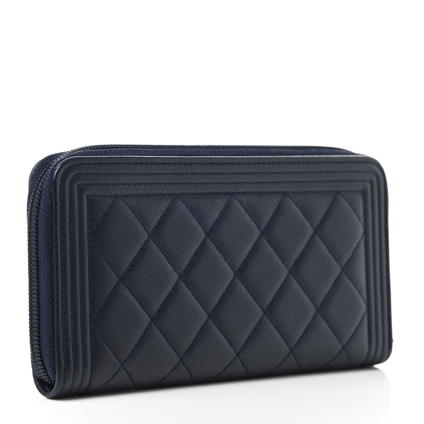 Caviar Quilted Boy Long Zip Around Wallet Navy
