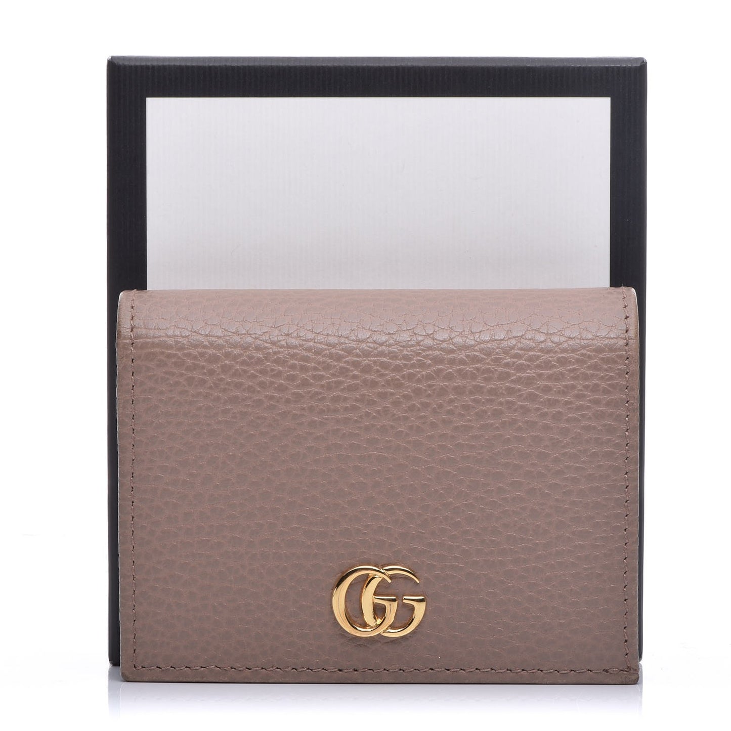 Pebbled Calfskin GG Marmont Card Case Porcelain Rose