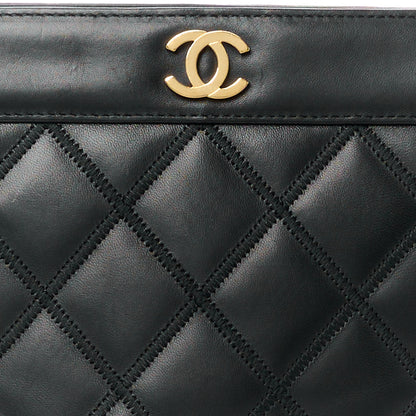 Chanel Lambskin Quilted Chain Shopping Tote Black 9 of 11