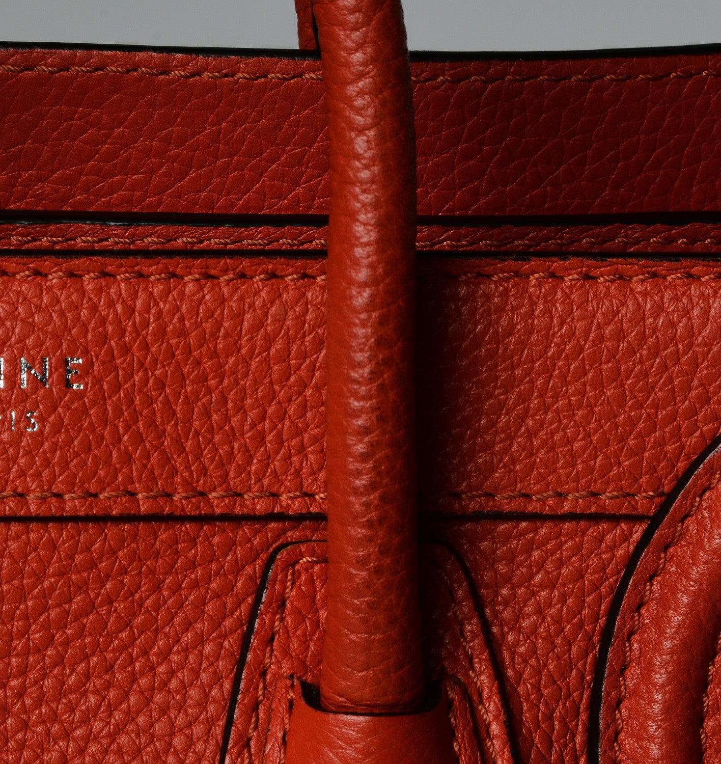 Celine Drummed Calfskin Nano Luggage Vermillion 9 of 11