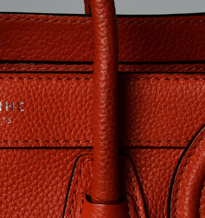 Celine Drummed Calfskin Nano Luggage Vermillion 9 of 11