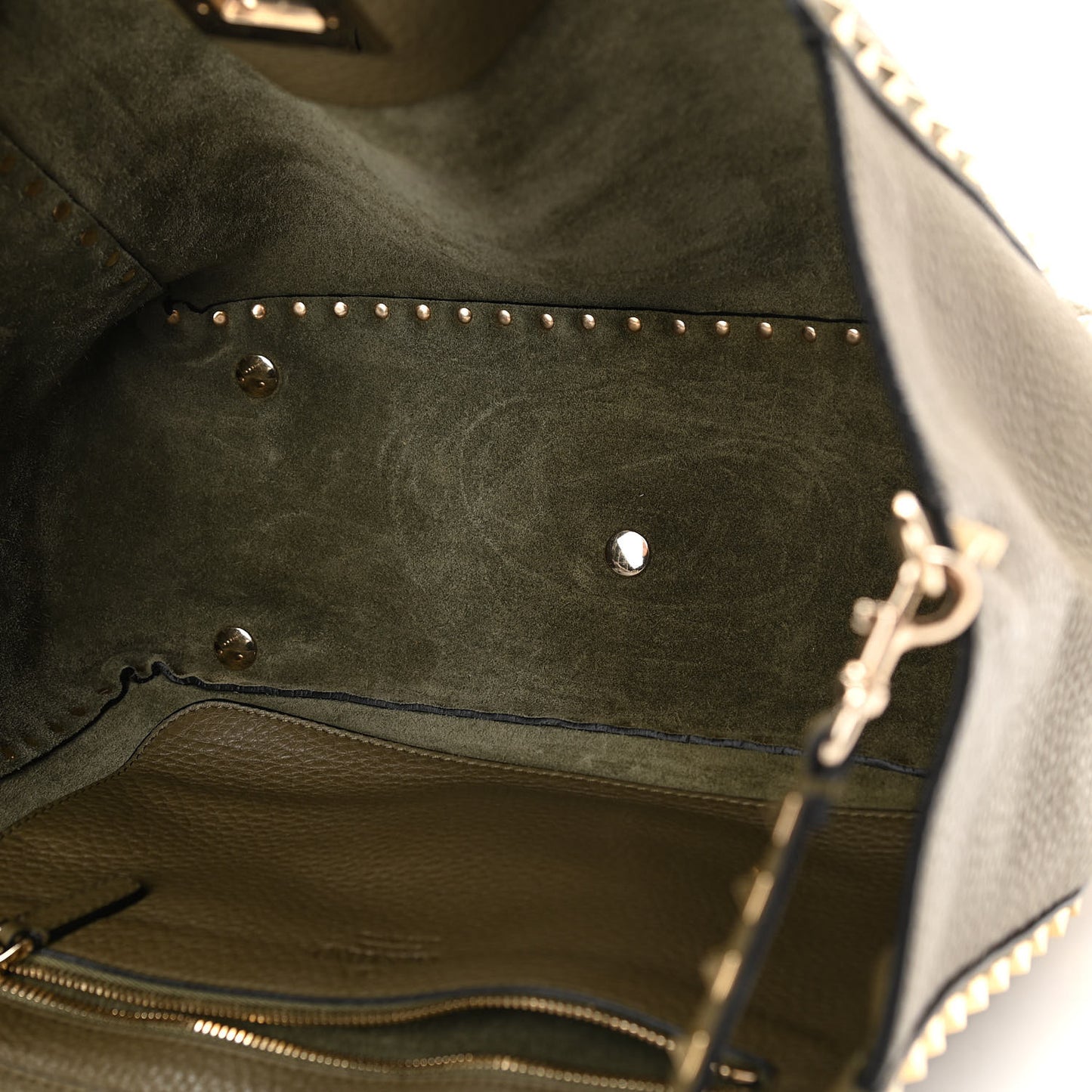 Pebbled Calfskin Medium Rockstud Tote Army Green
