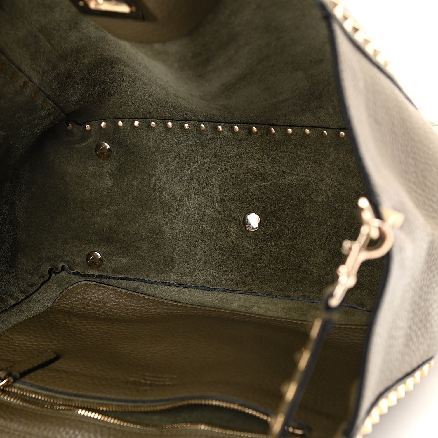 Valentino Garavani Pebbled Calfskin Medium Rockstud Tote Army Green 5 of 11
