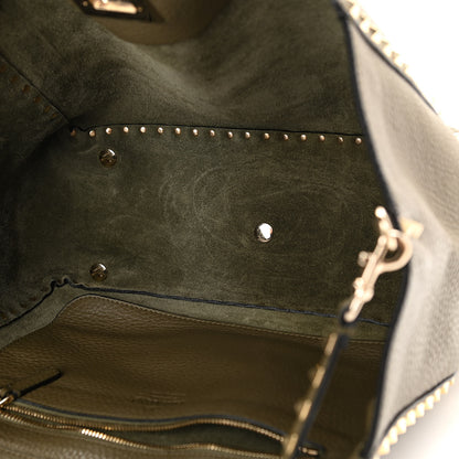 Valentino Garavani Pebbled Calfskin Medium Rockstud Tote Army Green 5 of 11