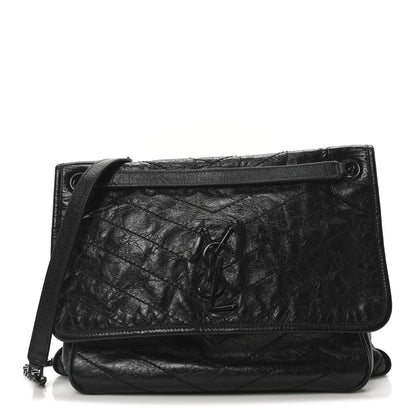 Saint Laurent Crinkled Calfskin Matelasse Monogram Large Niki Chain Satchel Black 1 of 10