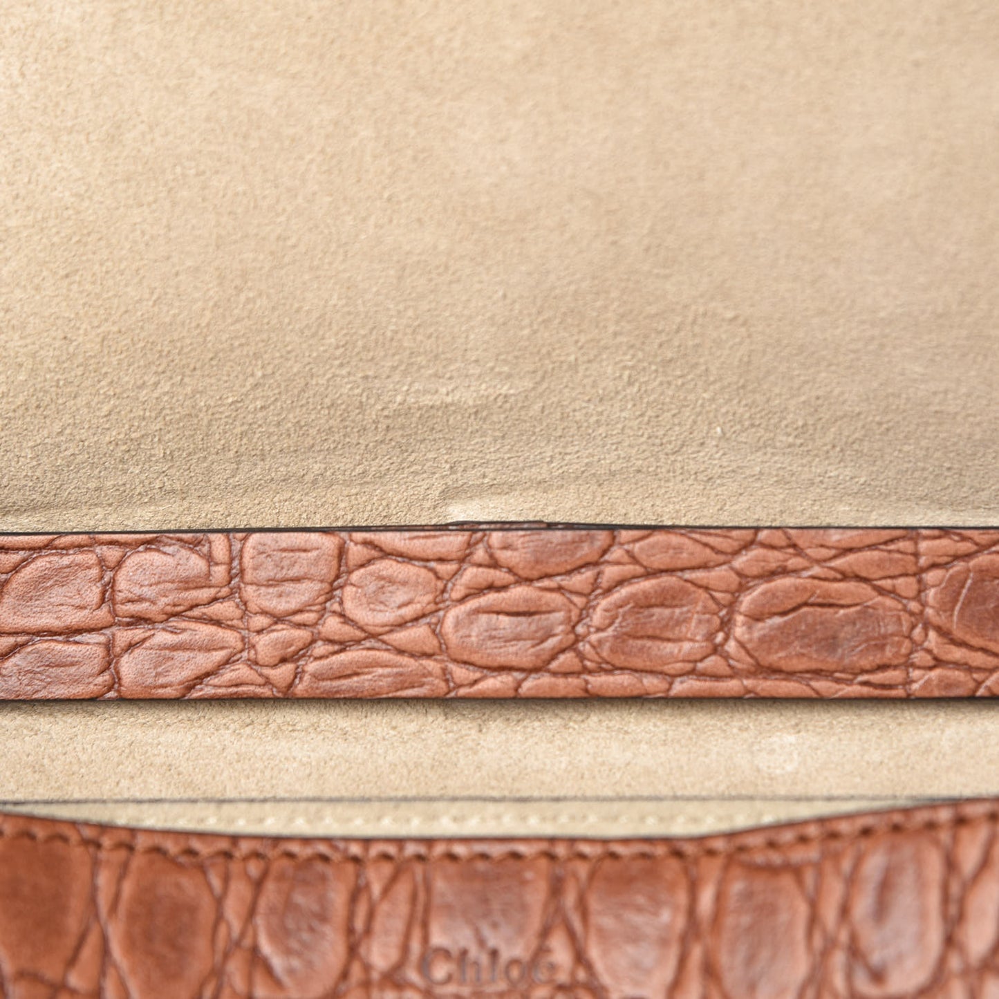 Calfskin Crocodile Embossed Drew Shoulder Bag Mahogany