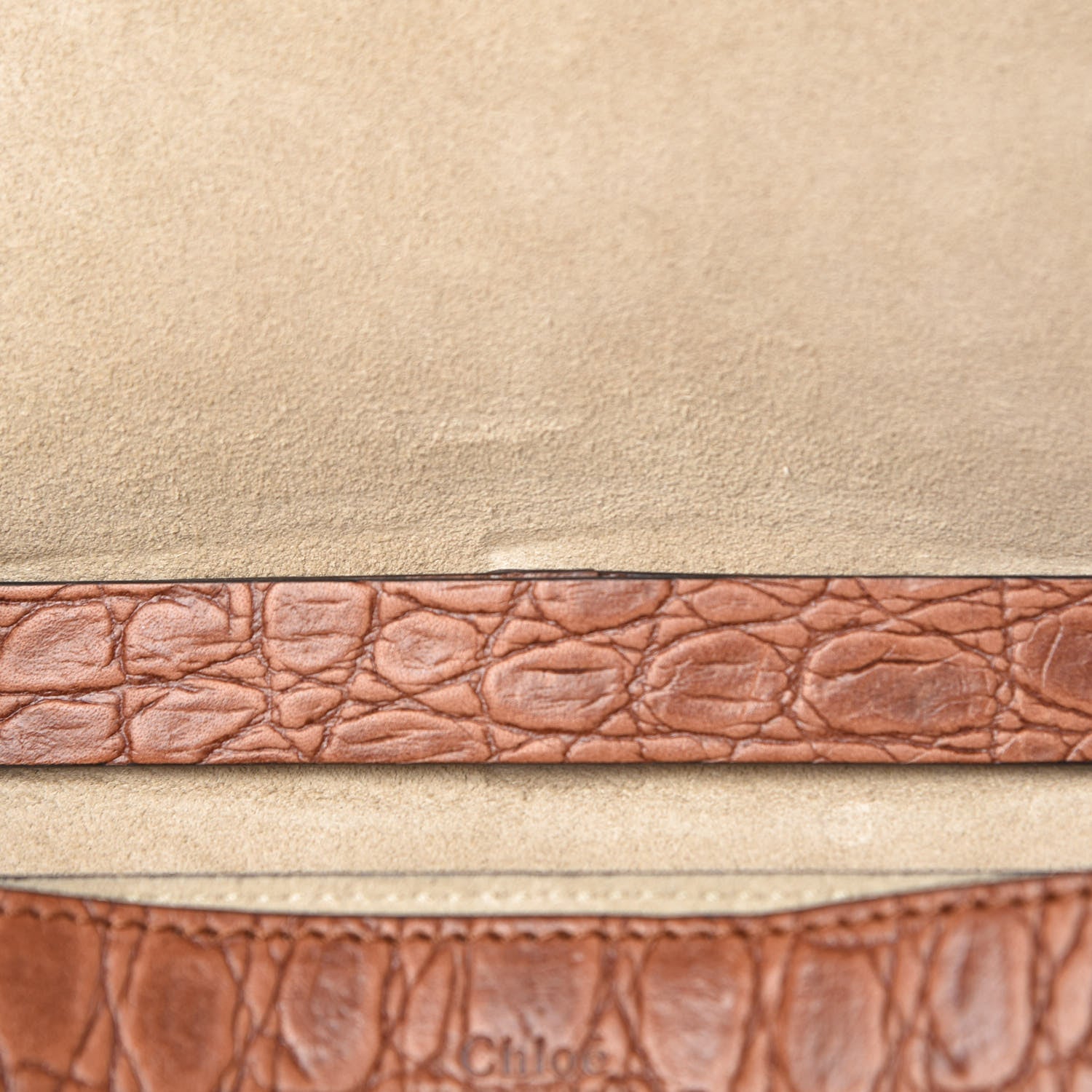 Chloe Calfskin Crocodile Embossed Drew Shoulder Bag Mahogany 8 of 12