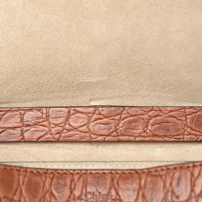 Chloe Calfskin Crocodile Embossed Drew Shoulder Bag Mahogany 8 of 12