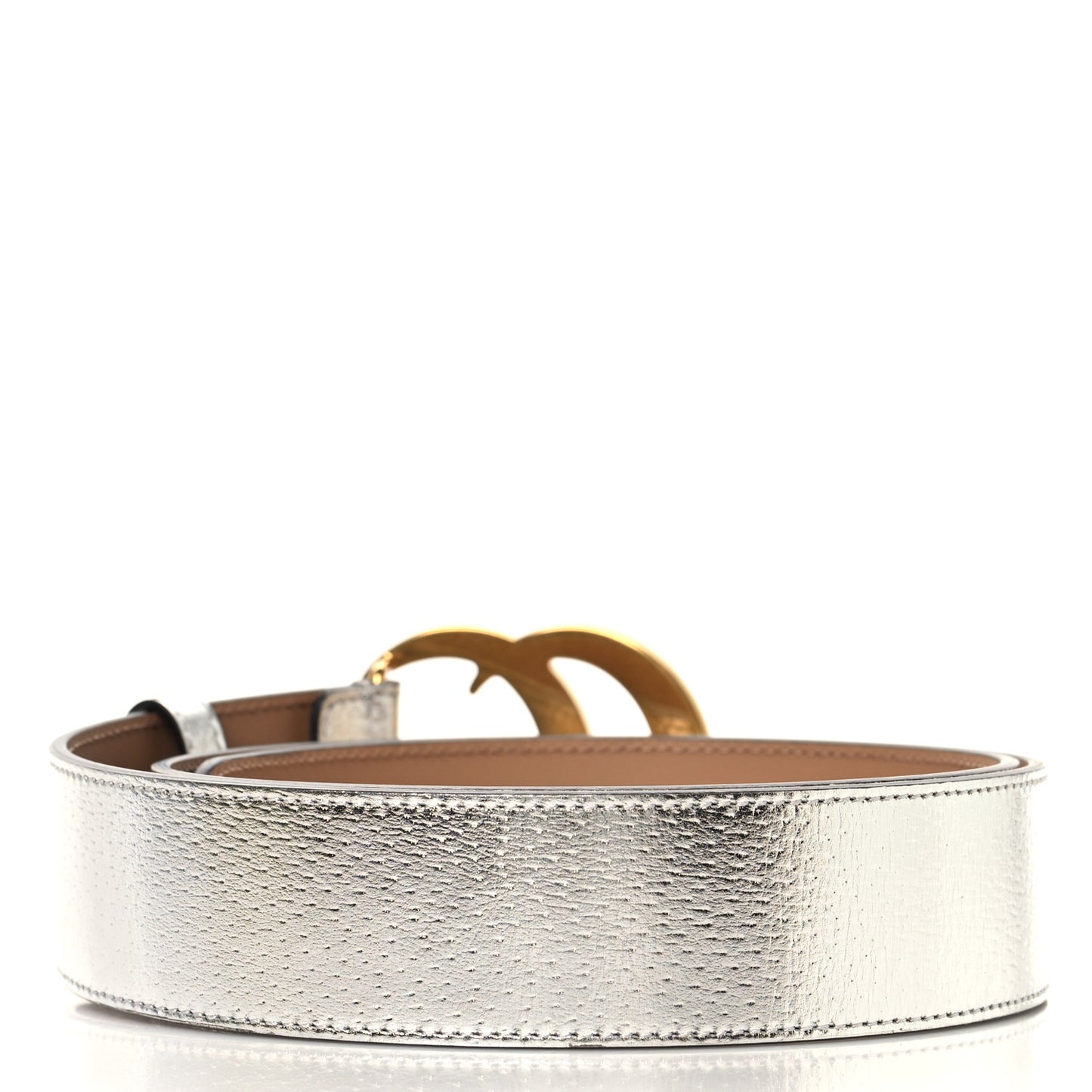 Metallic Textured Dollar Calfskin Double G 40mm Belt 90 36 Silver