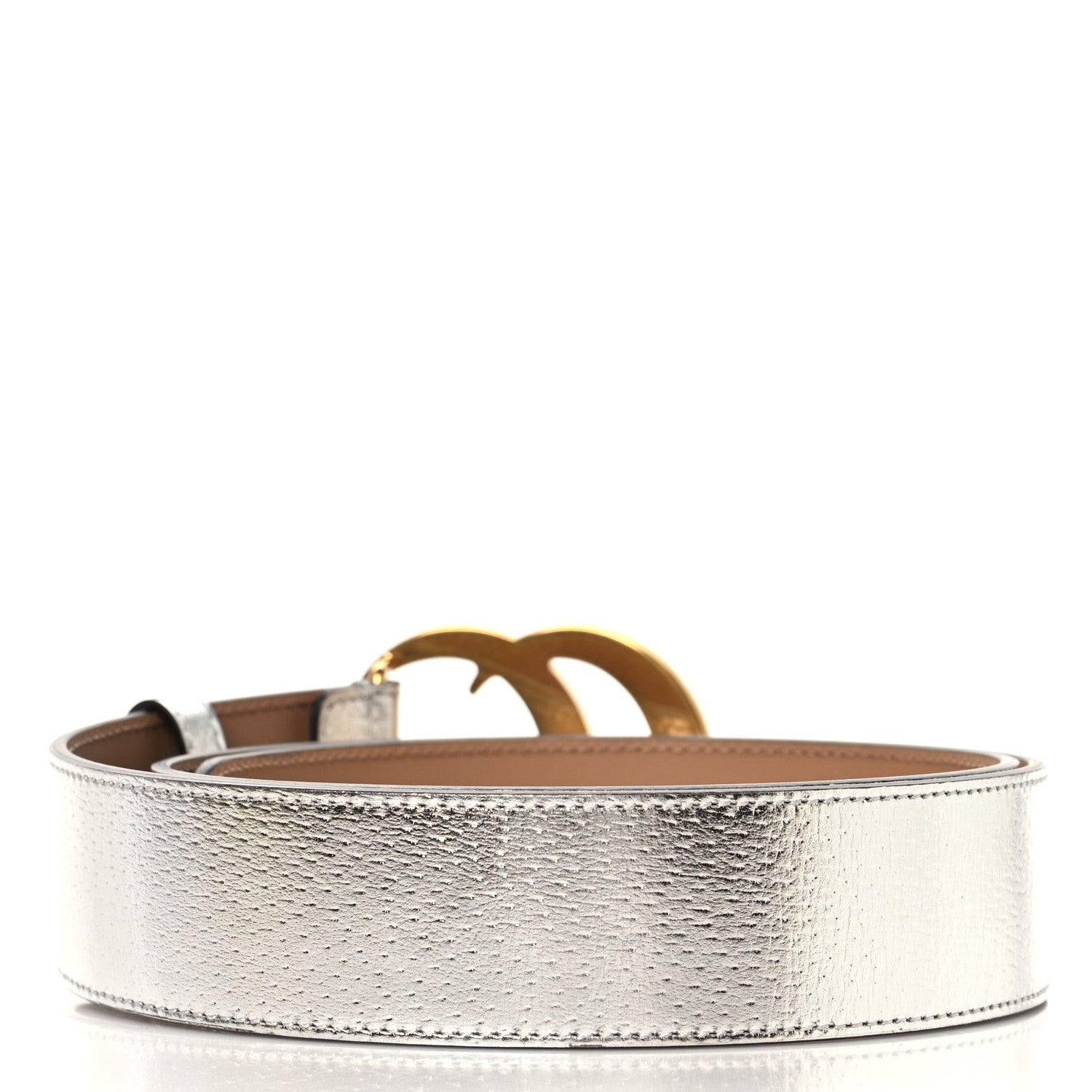 Gucci Metallic Textured Dollar Calfskin Double G 40mm Belt 90 36 Silver 2 of 6