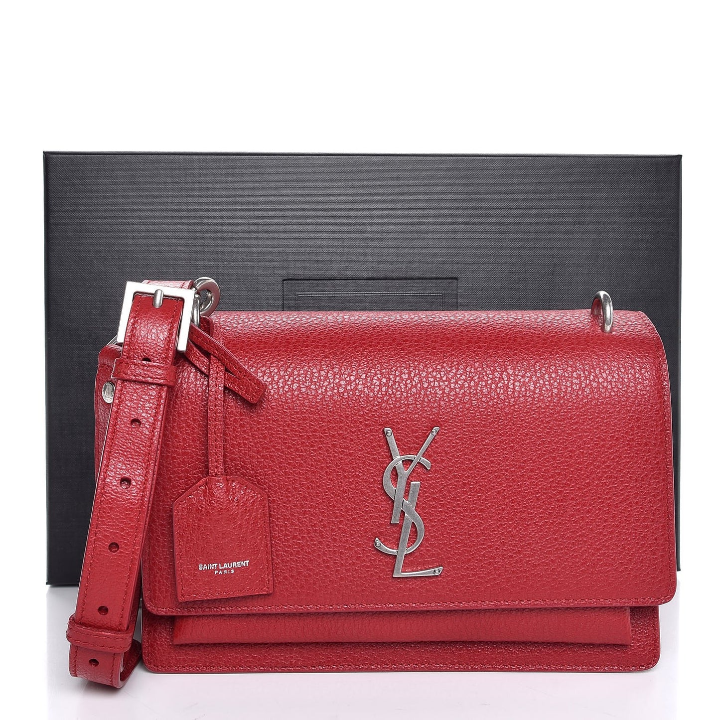 Grained Calfskin Medium Monogram Sunset Satchel Red
