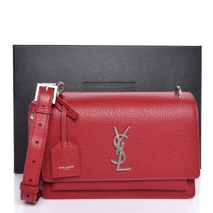 Saint Laurent Grained Calfskin Medium Monogram Sunset Satchel Red 9 of 9