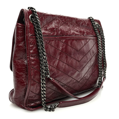 Saint Laurent Crinkled Calfskin Matelasse Monogram Large Niki Chain Satchel Rouge Legion 3 of 9