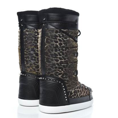 Christian Louboutin Calfskin Lurex Leopard After Snow Mens Flat Boots 43 Black 4 of 9