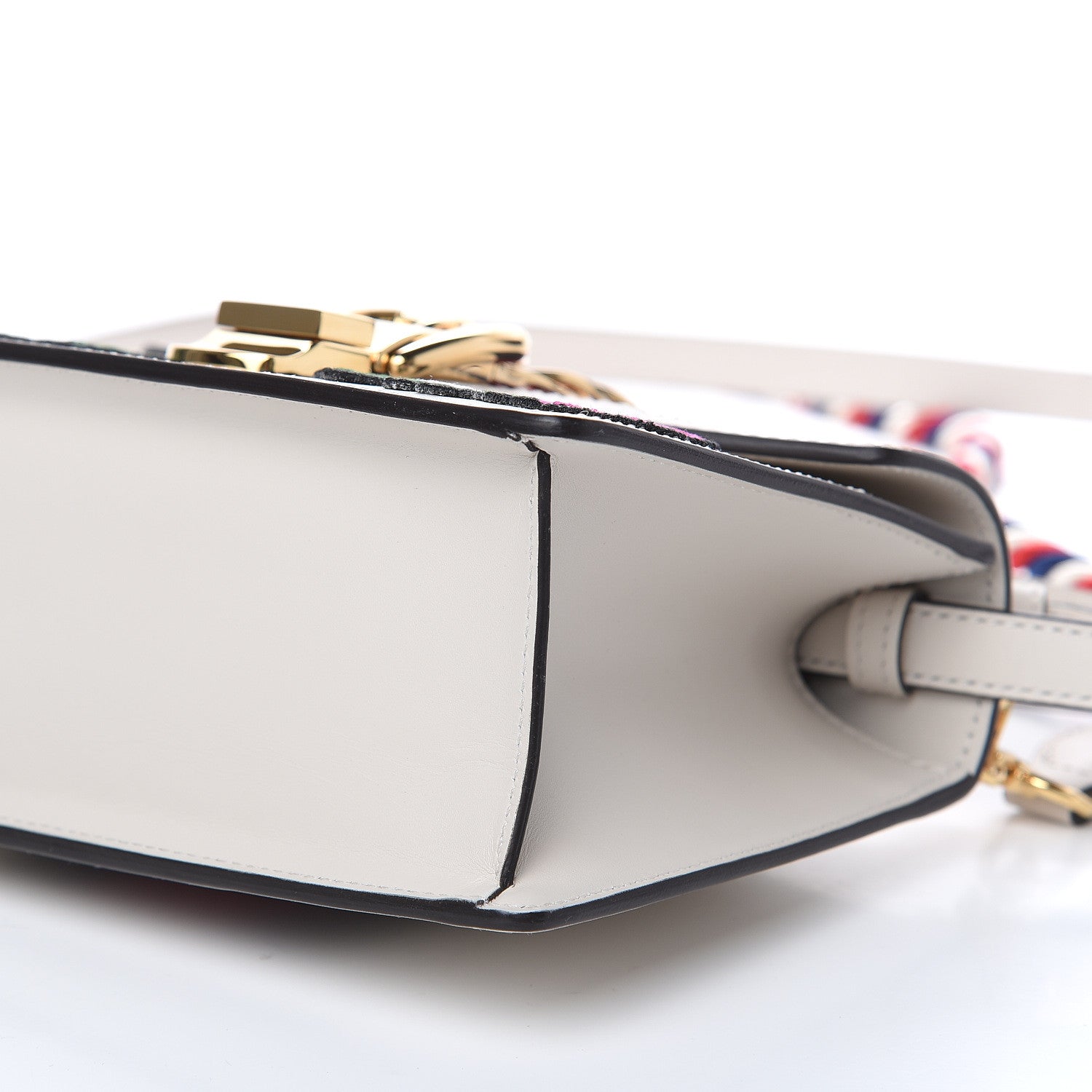 Gucci Calfskin Embroidered Mini Sylvie Top Handle Bag White 9 of 12
